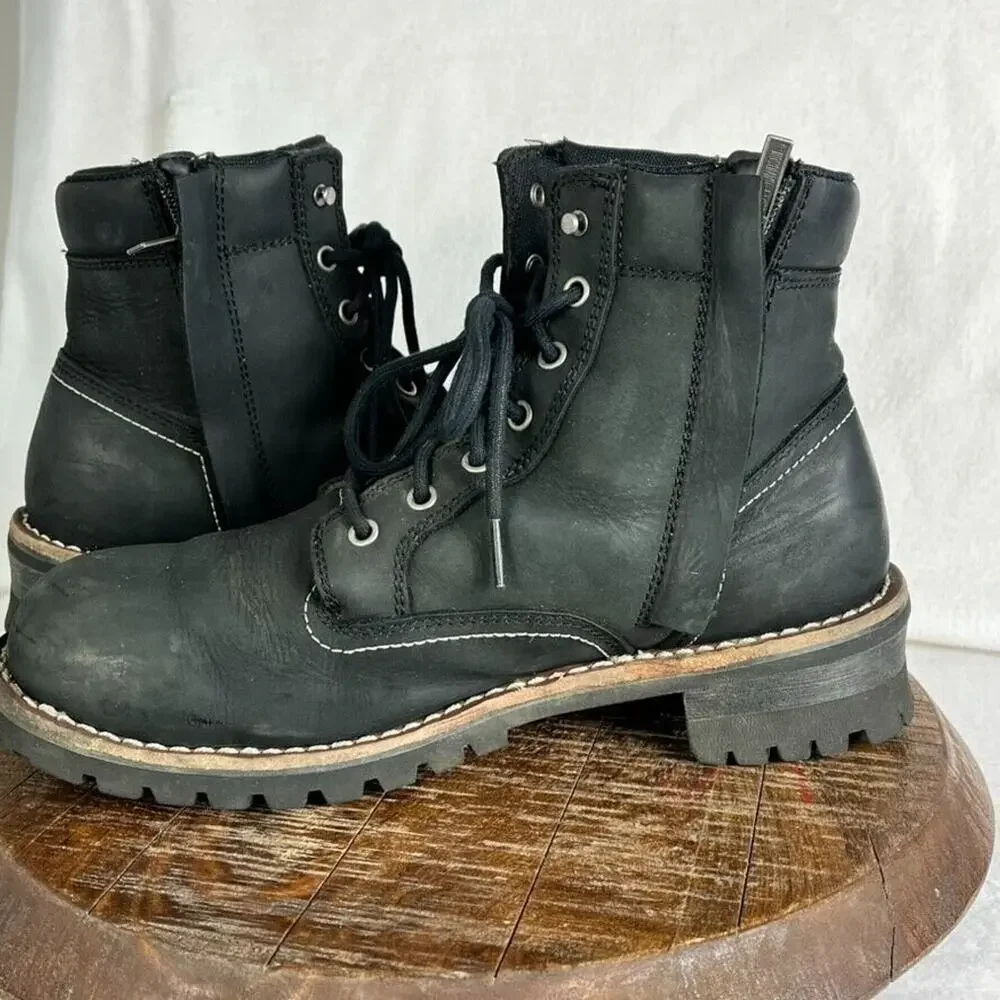 Harley Davidson Boots Mens 10.5 Bentler 6 Inch Side Zip Ankle Full Grain Leather